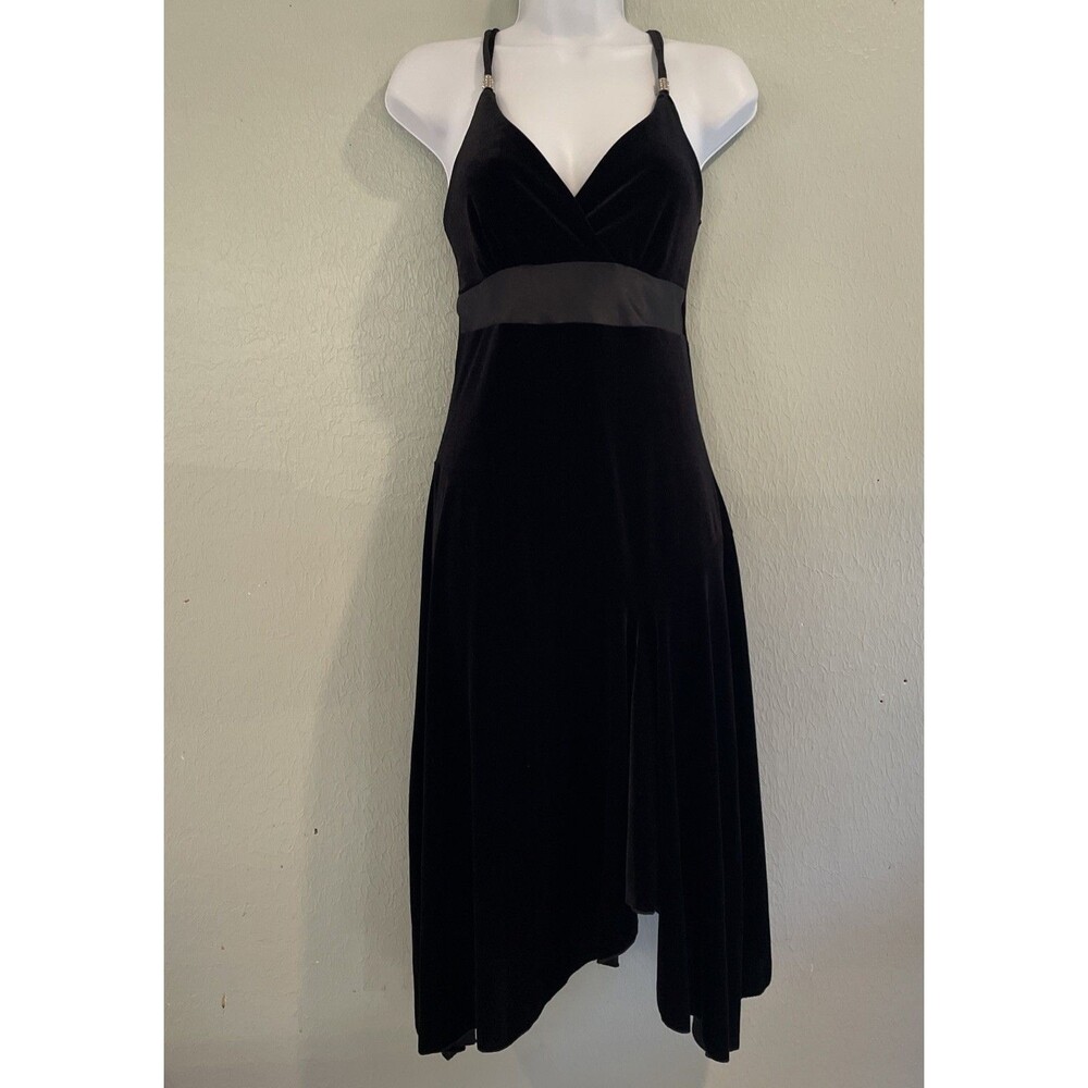 Vintage 90s Whimsigoth Fairy Grunge Velvet Asymmetric Y2K Babydoll Black Midi M
